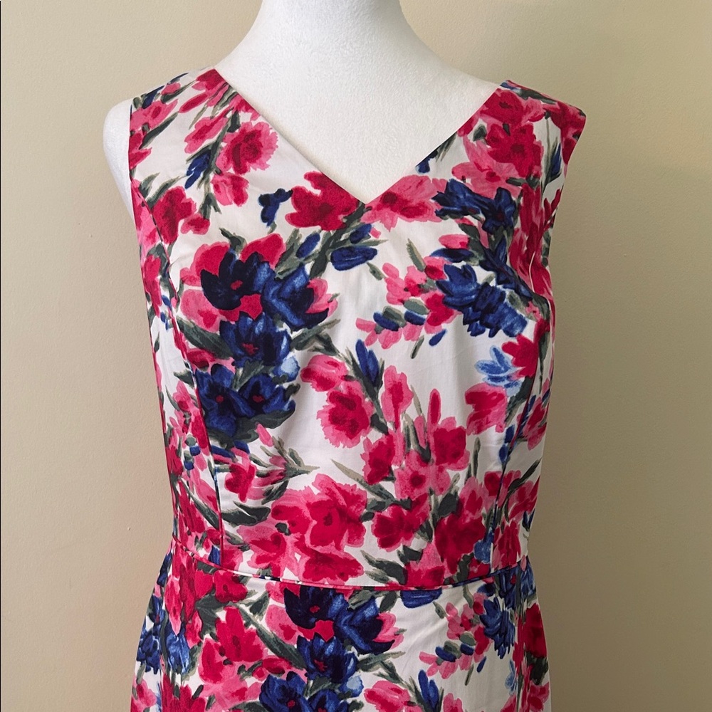 Talbots Dress Womens 12 Pink Blue Floral Sleeveless Sheath Lined Cottagecore NWT - Picture 10 of 12